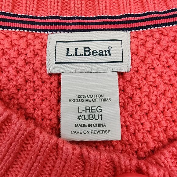 LL Bean Sweater Womens Large Pink Coral Chunky Knit Button Down Cozy Cardigan - Picture 2 of 14